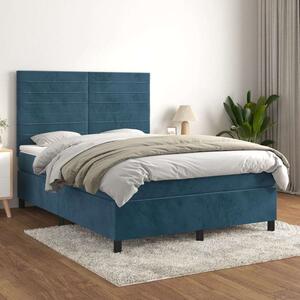 VidaXL sötétkék bársony rugós ágy matraccal 140x190 cm