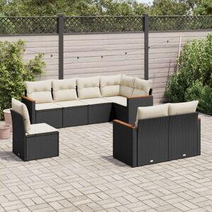 Polyrattan Kerti Ülőgarnitúra - 8 részes - Fekete