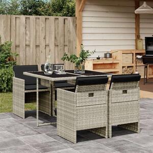 VidaXL Polyrattan Kerti Étkezőgarnitúra - 5 részes - Világosszürke