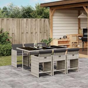 VidaXL 7 részes világosszürke polyrattan kerti étkezőszett párnával