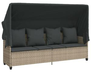 VidaXL világosszürke polyrattan napozóágy tetővel és párnával