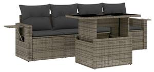 VidaXL 5 részes szürke polyrattan kerti ülőgarnitúra párnákkal