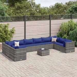VidaXL Polyrattan Kerti Ülőgarnitúra - 11 részes, Szürke