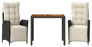 VidaXL Polyrattan Kerti Étkezőgarnitúra - 3 részes - Fekete