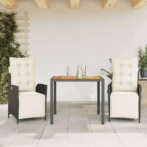 VidaXL Polyrattan Kerti Étkezőgarnitúra - 3 részes - Fekete