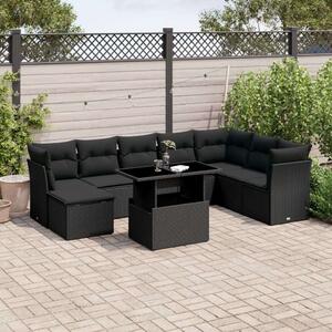 VidaXL Polyrattan Kerti Ülőgarnitúra - 9 részes - Fekete