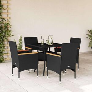 VidaXL - 5 részes Kerti Étkezőgarnitúra - Polyrattan - Fekete
