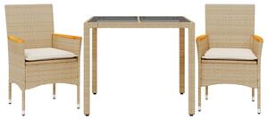 VidaXL Kerti Étkezőgarnitúra - 3 részes - Bézs Polyrattan