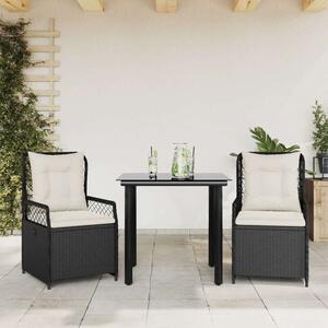 VidaXL 3 részes fekete polyrattan kerti étkezőgarnitúra párnákkal