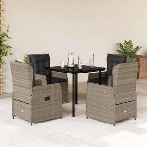 VidaXL 5részes világosszürke polyrattan kerti étkezőgarnitúra párnával