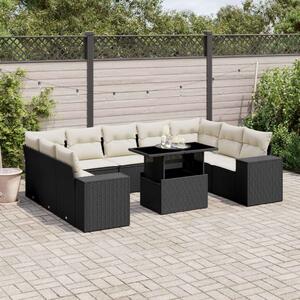 VidaXL 10 részes fekete polyrattan kerti ülőgarnitúra párnákkal