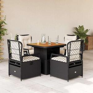 VidaXL Kerti Étkezőgarnitúra - 5 részes - Fekete Polyrattan