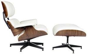 King Home Lounge Premium Pihenőfotel Diófa Fehér Bőr 360° Forgó