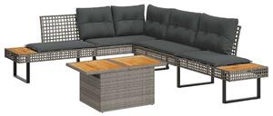 VidaXL 2 részes szürke polyrattan/akácfa kerti kanapészett párnákkal