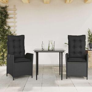 VidaXL Polyrattan Kerti Étkezőgarnitúra - 3 részes - Fekete