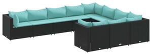 VidaXL 10 részes fekete polyrattan kerti ülőgarnitúra párnákkal