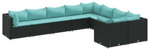 VidaXL 9 részes fekete polyrattan kerti ülőgarnitúra párnákkal