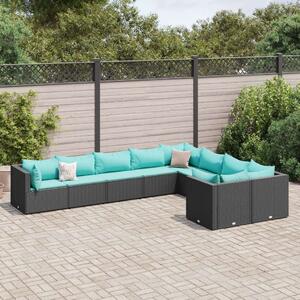 VidaXL 9 részes fekete polyrattan kerti ülőgarnitúra párnákkal