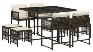 VidaXL Kerti Étkezőgarnitúra - Polyrattan - Barna - 9 részes