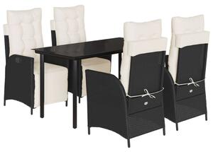 VidaXL 5 részes fekete polyrattan kerti étkezőgarnitúra párnákkal