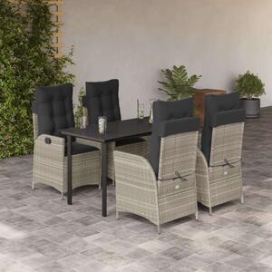 VidaXL 5részes világosszürke polyrattan kerti étkezőgarnitúra párnával