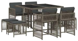 VidaXL Polyrattan Kerti Étkezőgarnitúra - 9 részes - Szürke