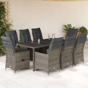Polyrattan Kerti Bútor - 8 Személyes Bisztrókészlet - Szürke