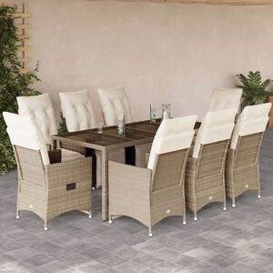 Polyrattan Kerti Bútor - 9 részes Bisztrókészlet - Bézs