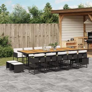 VidaXL 15 Részes Kerti Étkezőgarnitúra - Fekete Polyrattan