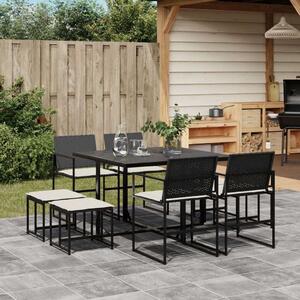 VidaXL - 9 részes Kerti Étkezőgarnitúra - Fekete Polyrattan