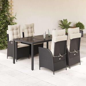 VidaXL Polyrattan Kerti Étkezőgarnitúra - 5 részes - Fekete