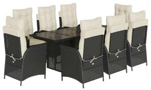 VidaXL Kerti Étkezőgarnitúra - 9 részes - Fekete Polyrattan