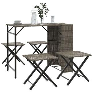 VidaXL 5 részes szürke polyrattan összecsukható kerti étkezőgarnitúra