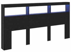 VidaXL Fejtámla polcokkal Fekete tölgy 200 x 17 x 102 cm Faanyag
