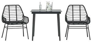 3 részes fekete polyrattan üveg kerti étkezőgarnitúra