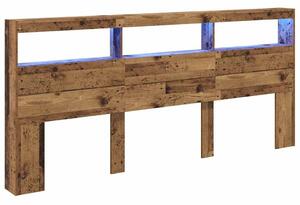 VidaXL Fejtámla LED -es lámpákkal Öreg fa 220 x 17 x 102 cm Faanyag