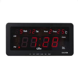 Caixing Piros LED-es digitális óra, 12 órás kijelző, naptár és hőmérséklet