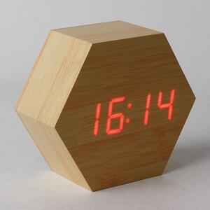 ProCart® óra, piros LED, hangérzékelő, USB, naptár, hőmérő, fa