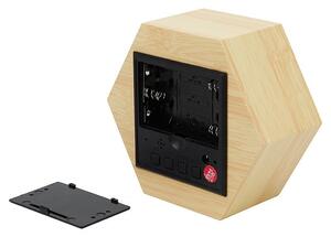 ProCart® óra, piros LED, hangérzékelő, USB, naptár, hőmérő, fa