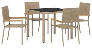 VidaXL Kert étkező szett 5 pcs Bézs 90 x 90 x 75 cm polirattan