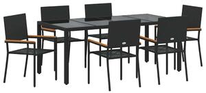 VidaXL Kert étkező szett 7 pcs Fekete 190 x 90 x 75 cm polirattan