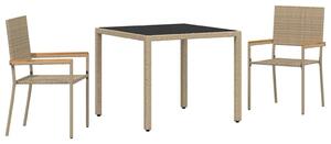 VidaXL Kert étkező szett 3 pcs Bézs 90 x 90 x 75 cm polirattan