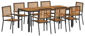 VidaXL Kert étkező szett 9 pcs Fekete 190 x 90 x 75 cm polirattan