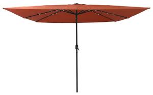 VidaXL Négyzet alakú Kerti Napernyő LED Fénnyel 295x245 cm Terrakotta