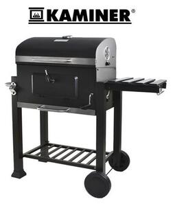 Kaminer BBQ Faszenes grillsütő, fedéllel, 2 polc, hőmérő, fúvó, kerekek