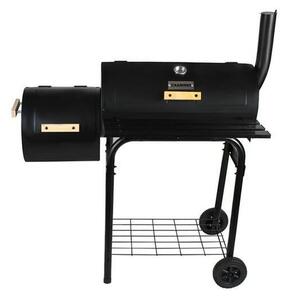 Kaminer BBQ faszenes kerti grill, 2 in1 grill és füstölö, hőmérő, méretek 113x103 cm, fém, fekete