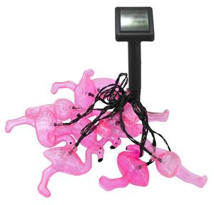 Polux Flamingo LED napelemes girland, 10 figura 8x11 cm, hossza 1,8 m, rózsaszín, IP44