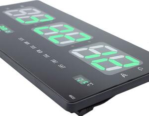 Digitális óra, zöld LED kijelző, idő, naptár, hőmérséklet, fali rögzítés