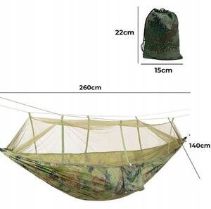 MT MALATEC Army függőágy 260x140 cm, szúnyogháló, maximális terhelés 150 kg, cipzáras zár, tároló zsák