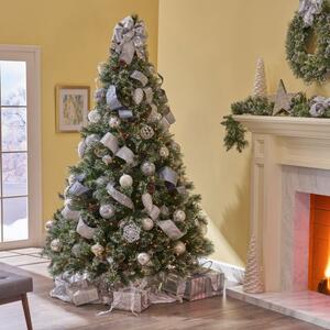 ProCart® Karácsonyi műfenyő, 240 cm kasmírfenyő, finom ágak fehér hegyekkel, zöld tartóval
